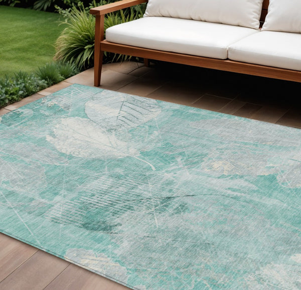 HomeRoots 5' Teal Blue and Ivory Floral Area Rug - Washable, Durable, Perfect for Indoor and Outdoor Spaces 9' X 12' 622777