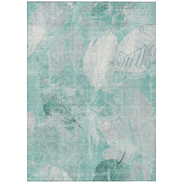 HomeRoots 5' Teal Blue and Ivory Floral Area Rug - Washable, Durable, Perfect for Indoor and Outdoor Spaces 9' X 12' 622777