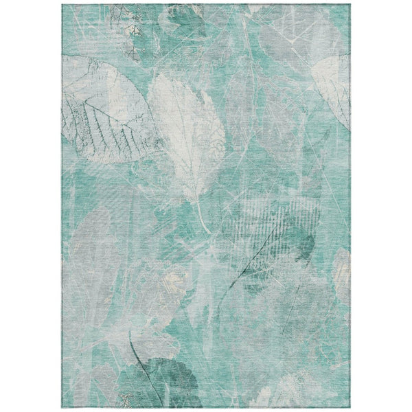 HomeRoots 5' Teal Blue and Ivory Floral Area Rug - Washable, Durable, Perfect for Indoor and Outdoor Spaces 9' X 12' 622777