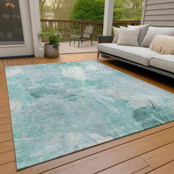 HomeRoots 5' Teal Blue and Ivory Floral Area Rug - Washable, Durable, Perfect for Indoor and Outdoor Spaces 9' X 12' 622777