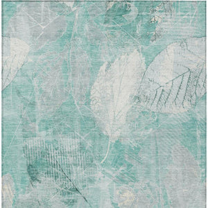 HomeRoots 5' Teal Blue and Ivory Floral Area Rug - Washable, Durable, Perfect for Indoor and Outdoor Spaces 10' X 14' 622778