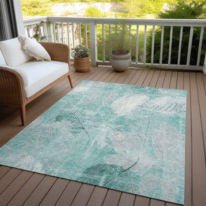 HomeRoots 5' Teal Blue and Ivory Floral Area Rug - Washable, Durable, Perfect for Indoor and Outdoor Spaces 10' X 14' 622778