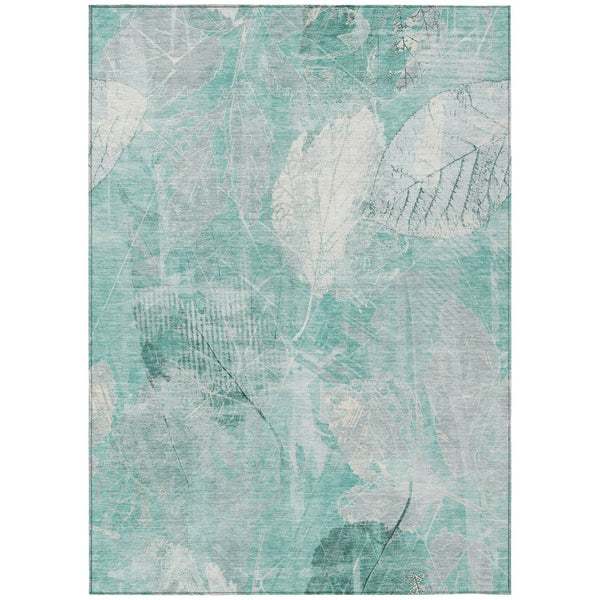 HomeRoots 5' Teal Blue and Ivory Floral Area Rug - Washable, Durable, Perfect for Indoor and Outdoor Spaces 10' X 14' 622778