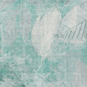 HomeRoots 5' Teal Blue and Ivory Floral Area Rug - Washable, Durable, Perfect for Indoor and Outdoor Spaces 10' X 14' 622778