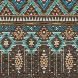 HomeRoots 5' Vibrant Aztec Washable Indoor Outdoor Area Rug in Brown, Teal Blue, and Coral for Stylish Spaces 5' X 8' 622780