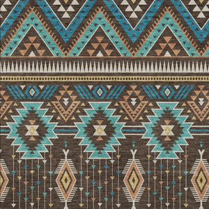 HomeRoots 5' Vibrant Aztec Washable Indoor Outdoor Area Rug in Brown, Teal Blue, and Coral for Stylish Spaces 8' X 10' 622782