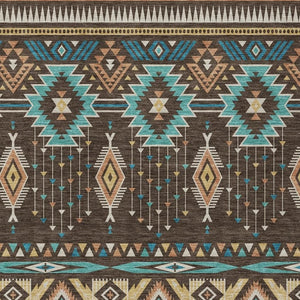 HomeRoots 5' Vibrant Aztec Washable Indoor Outdoor Area Rug in Brown, Teal Blue, and Coral for Stylish Spaces 9' X 12' 622783