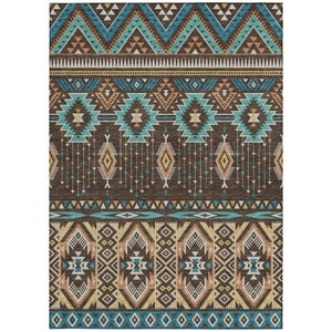 HomeRoots 5' Vibrant Aztec Washable Indoor Outdoor Area Rug in Brown, Teal Blue, and Coral for Stylish Spaces 9' X 12' 622783
