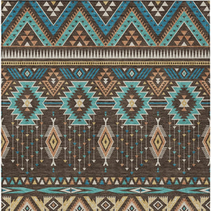 HomeRoots 5' Vibrant Aztec Washable Indoor Outdoor Area Rug in Brown, Teal Blue, and Coral for Stylish Spaces 10' X 14' 622784