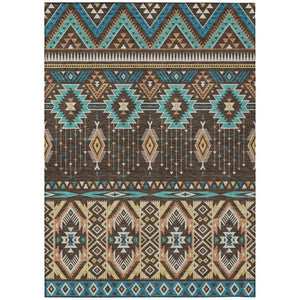 HomeRoots 5' Vibrant Aztec Washable Indoor Outdoor Area Rug in Brown, Teal Blue, and Coral for Stylish Spaces 10' X 14' 622784