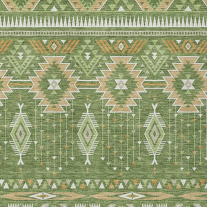 HomeRoots 5' Stylish Green Copper Ivory Aztec Indoor Outdoor Area Rug - Durable, Washable & Versatile Design 5' X 8' 622786