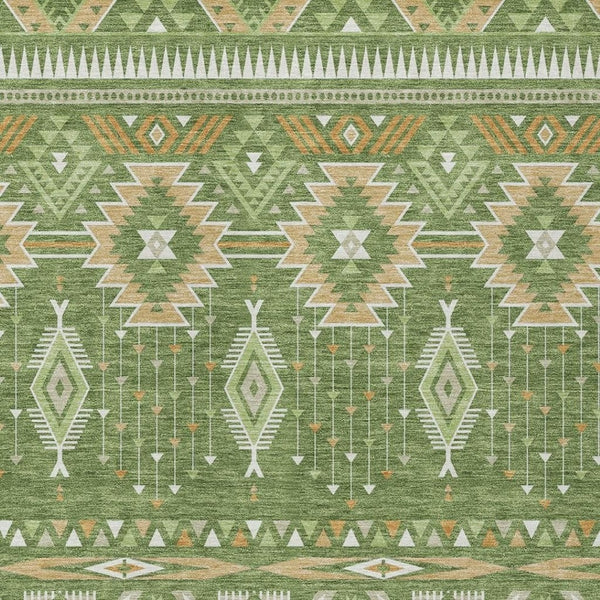 HomeRoots 5' Stylish Green Copper Ivory Aztec Indoor Outdoor Area Rug - Durable, Washable & Versatile Design 5' X 8' 622786