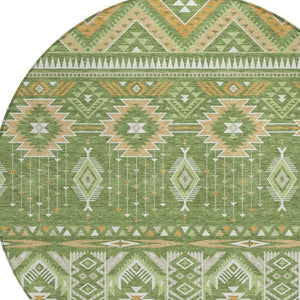 HomeRoots 5' Stylish Green Copper Ivory Aztec Indoor Outdoor Area Rug - Durable, Washable & Versatile Design 8' Round 622787