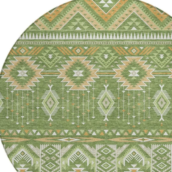 HomeRoots 5' Stylish Green Copper Ivory Aztec Indoor Outdoor Area Rug - Durable, Washable & Versatile Design 8' Round 622787