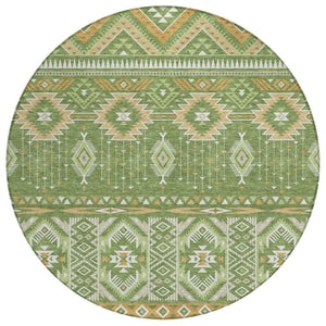 HomeRoots 5' Stylish Green Copper Ivory Aztec Indoor Outdoor Area Rug - Durable, Washable & Versatile Design 8' Round 622787