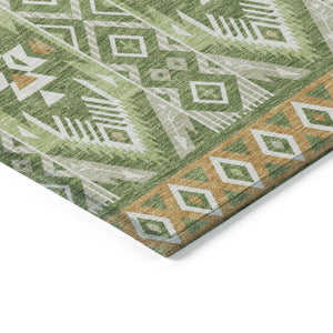 HomeRoots 5' Stylish Green Copper Ivory Aztec Indoor Outdoor Area Rug - Durable, Washable & Versatile Design 8' Round 622787