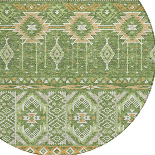 HomeRoots 5' Stylish Green Copper Ivory Aztec Indoor Outdoor Area Rug - Durable, Washable & Versatile Design 8' Round 622787