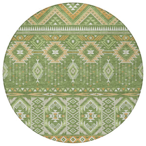 HomeRoots 5' Stylish Green Copper Ivory Aztec Indoor Outdoor Area Rug - Durable, Washable & Versatile Design 8' Round 622787