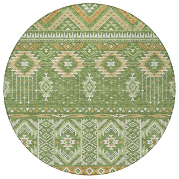HomeRoots 5' Stylish Green Copper Ivory Aztec Indoor Outdoor Area Rug - Durable, Washable & Versatile Design 8' Round 622787