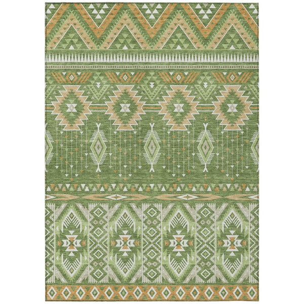 HomeRoots 5' Stylish Green Copper Ivory Aztec Indoor Outdoor Area Rug - Durable, Washable & Versatile Design 8' X 10' 622788