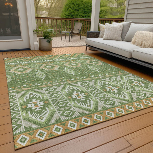 HomeRoots 5' Stylish Green Copper Ivory Aztec Indoor Outdoor Area Rug - Durable, Washable & Versatile Design 8' X 10' 622788