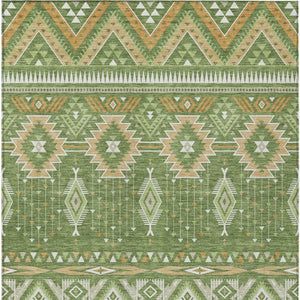 HomeRoots 5' Stylish Green Copper Ivory Aztec Indoor Outdoor Area Rug - Durable, Washable & Versatile Design 9' X 12' 622789
