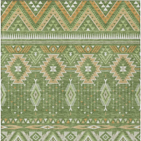 HomeRoots 5' Stylish Green Copper Ivory Aztec Indoor Outdoor Area Rug - Durable, Washable & Versatile Design 9' X 12' 622789
