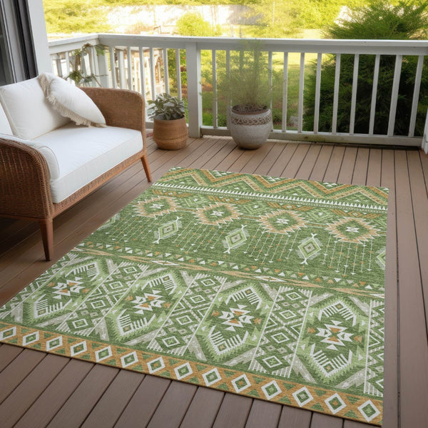 HomeRoots 5' Stylish Green Copper Ivory Aztec Indoor Outdoor Area Rug - Durable, Washable & Versatile Design 9' X 12' 622789