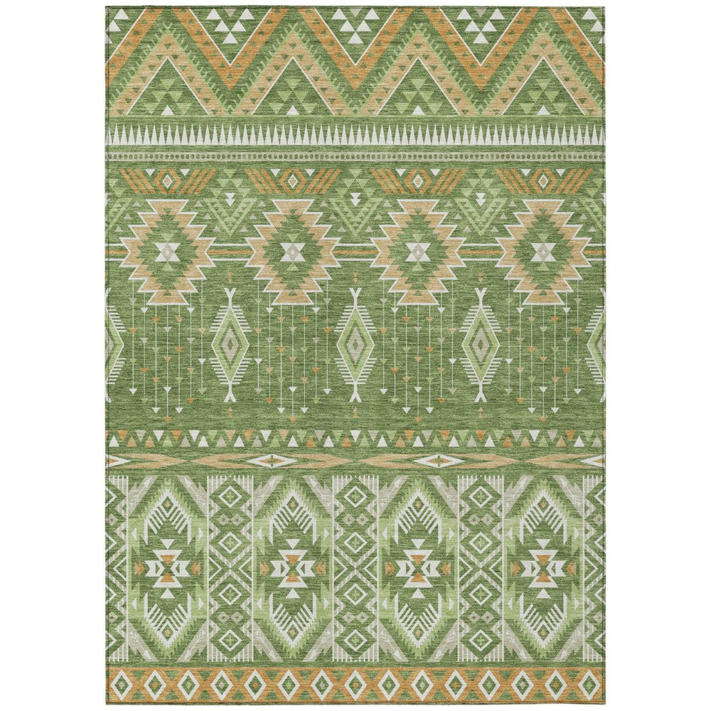HomeRoots 5' Stylish Green Copper Ivory Aztec Indoor Outdoor Area Rug - Durable, Washable & Versatile Design 9' X 12' 622789