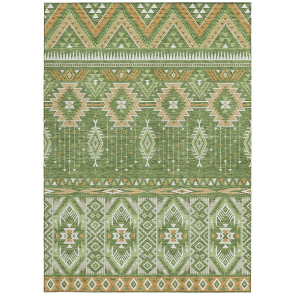 HomeRoots 5' Stylish Green Copper Ivory Aztec Indoor Outdoor Area Rug - Durable, Washable & Versatile Design 10' X 14' 622790