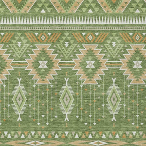 HomeRoots 5' Stylish Green Copper Ivory Aztec Indoor Outdoor Area Rug - Durable, Washable & Versatile Design 10' X 14' 622790