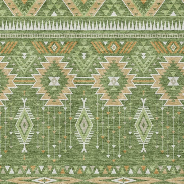 HomeRoots 5' Stylish Green Copper Ivory Aztec Indoor Outdoor Area Rug - Durable, Washable & Versatile Design 10' X 14' 622790