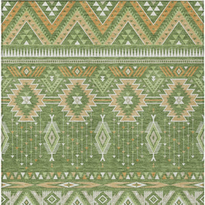HomeRoots 5' Stylish Green Copper Ivory Aztec Indoor Outdoor Area Rug - Durable, Washable & Versatile Design 10' X 14' 622790