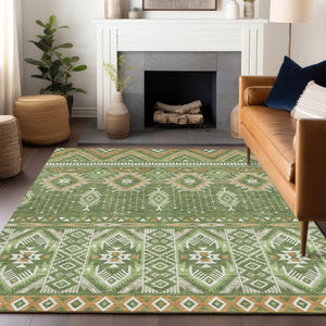 HomeRoots 5' Stylish Green Copper Ivory Aztec Indoor Outdoor Area Rug - Durable, Washable & Versatile Design 10' X 14' 622790