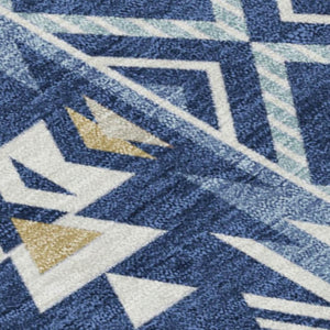 HomeRoots 5' Versatile Aztec Indoor/Outdoor Area Rug in Navy Blue, Beige & Ivory - Durable, Washable Design 5' X 8' 622792