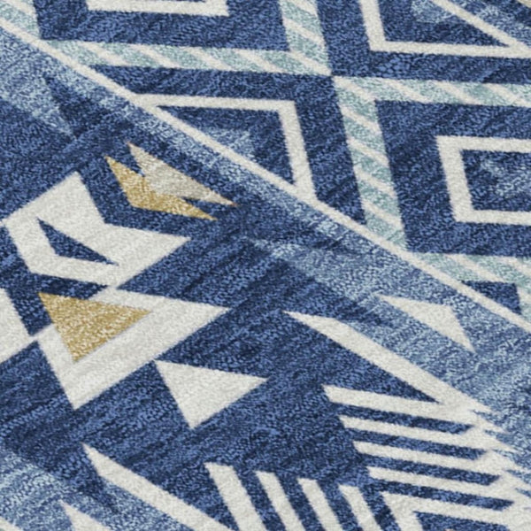 HomeRoots 5' Versatile Aztec Indoor/Outdoor Area Rug in Navy Blue, Beige & Ivory - Durable, Washable Design 5' X 8' 622792