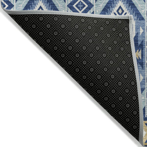 HomeRoots 5' Versatile Aztec Indoor/Outdoor Area Rug in Navy Blue, Beige & Ivory - Durable, Washable Design 8' Round 622793