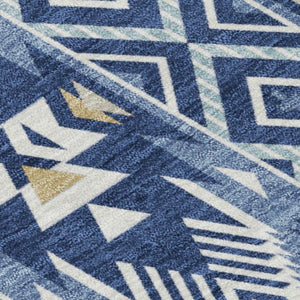 HomeRoots 5' Versatile Aztec Indoor/Outdoor Area Rug in Navy Blue, Beige & Ivory - Durable, Washable Design 8' X 10' 622794