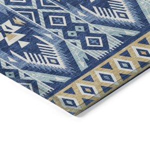 HomeRoots 5' Versatile Aztec Indoor/Outdoor Area Rug in Navy Blue, Beige & Ivory - Durable, Washable Design 8' X 10' 622794
