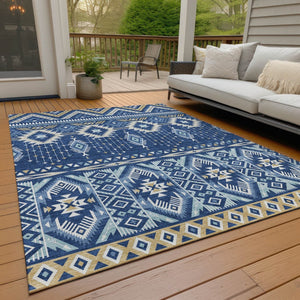 HomeRoots 5' Versatile Aztec Indoor/Outdoor Area Rug in Navy Blue, Beige & Ivory - Durable, Washable Design 8' X 10' 622794