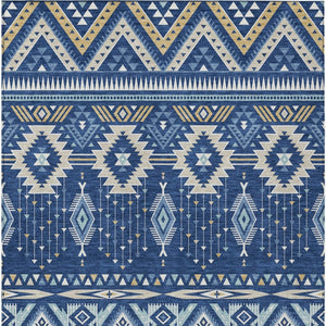 HomeRoots 5' Versatile Aztec Indoor/Outdoor Area Rug in Navy Blue, Beige & Ivory - Durable, Washable Design 9' X 12' 622795