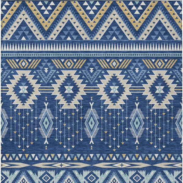 HomeRoots 5' Versatile Aztec Indoor/Outdoor Area Rug in Navy Blue, Beige & Ivory - Durable, Washable Design 9' X 12' 622795