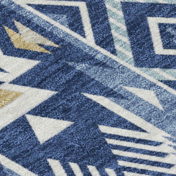 HomeRoots 5' Versatile Aztec Indoor/Outdoor Area Rug in Navy Blue, Beige & Ivory - Durable, Washable Design 10' X 14' 622796