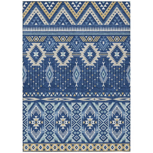 HomeRoots 5' Versatile Aztec Indoor/Outdoor Area Rug in Navy Blue, Beige & Ivory - Durable, Washable Design 10' X 14' 622796