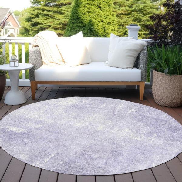 HomeRoots 5' Stylish Lavender and Ivory Abstract Washable Indoor Outdoor Area Rug for Versatile Spaces 8' Round 622817