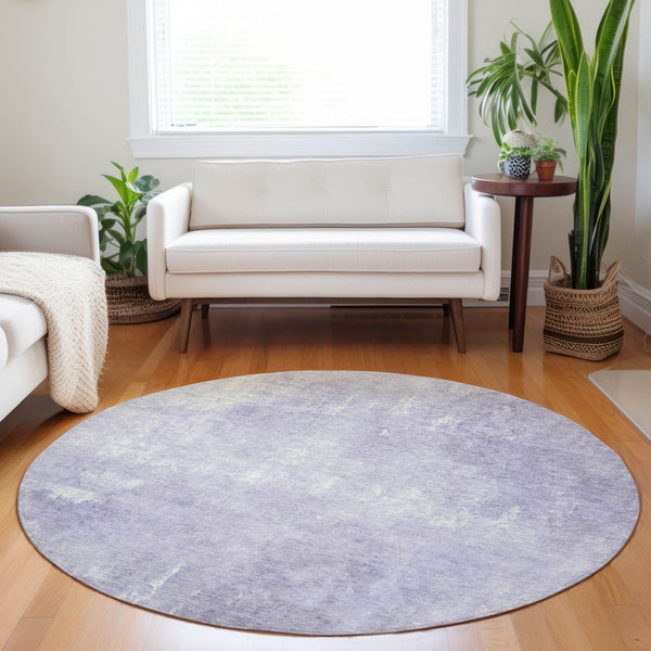 HomeRoots 5' Stylish Lavender and Ivory Abstract Washable Indoor Outdoor Area Rug for Versatile Spaces 8' Round 622817