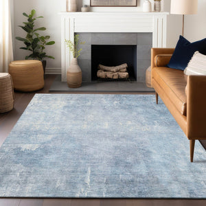 HomeRoots 5' Stylish Sky Blue and Ivory Abstract Washable Area Rug for Indoor & Outdoor High-Traffic Spaces 5' X 8' 622828