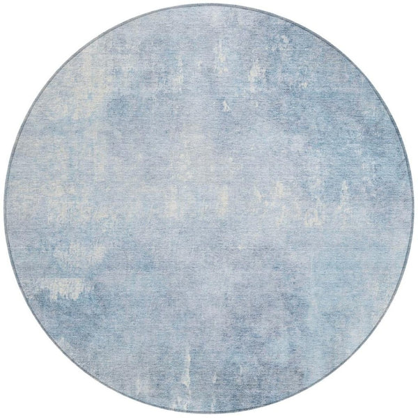 HomeRoots 5' Stylish Sky Blue and Ivory Abstract Washable Area Rug for Indoor & Outdoor High-Traffic Spaces 8' Round 622829