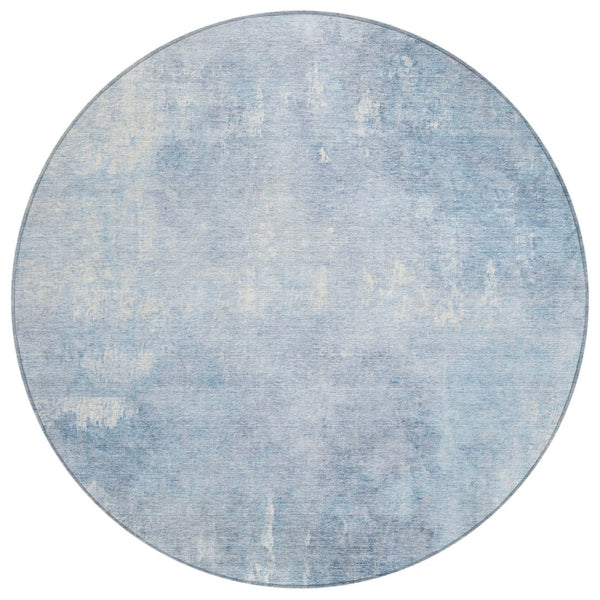 HomeRoots 5' Stylish Sky Blue and Ivory Abstract Washable Area Rug for Indoor & Outdoor High-Traffic Spaces 8' Round 622829