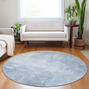 HomeRoots 5' Stylish Sky Blue and Ivory Abstract Washable Area Rug for Indoor & Outdoor High-Traffic Spaces 8' Round 622829